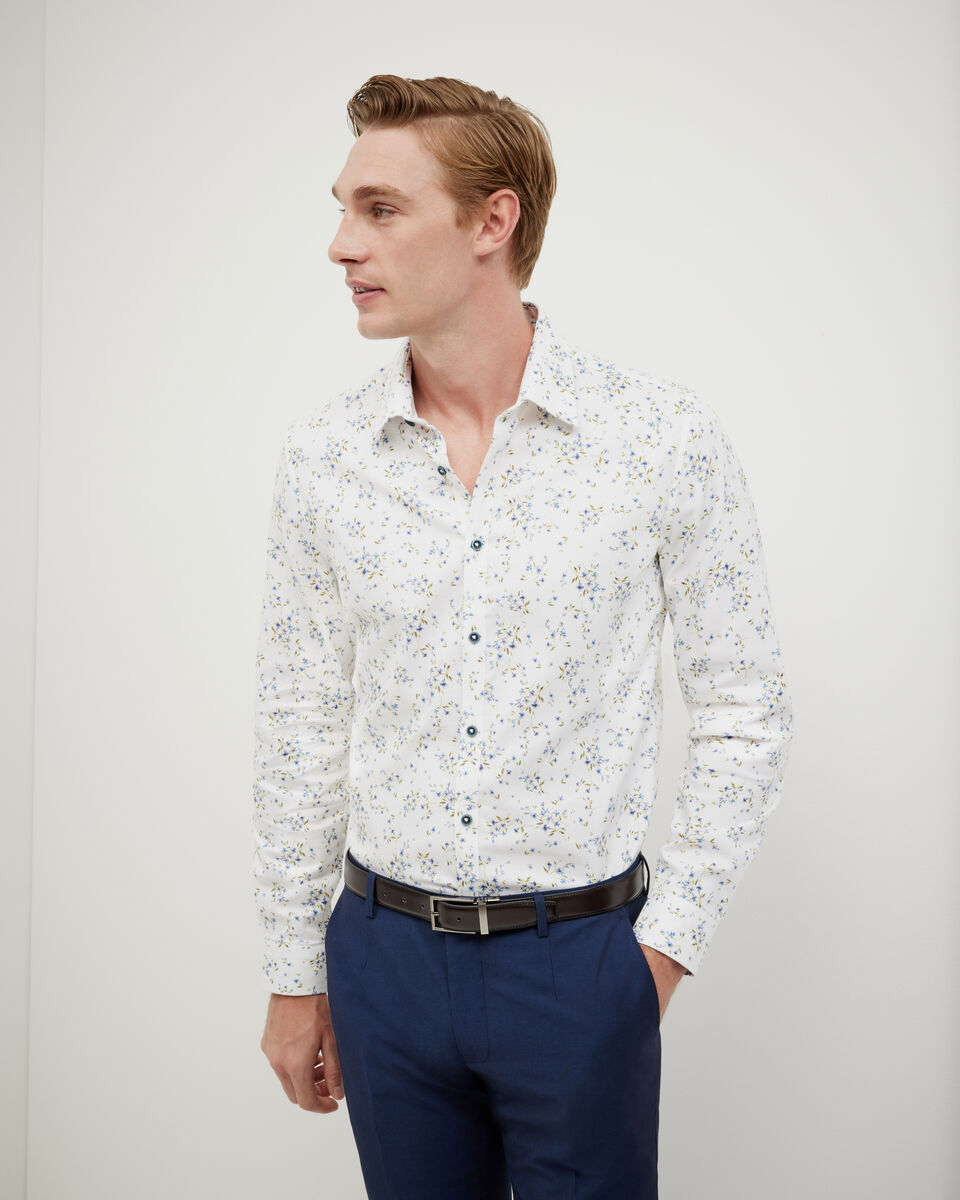 Bouquet Printed Long Sleeve Shirt, White, hi-res